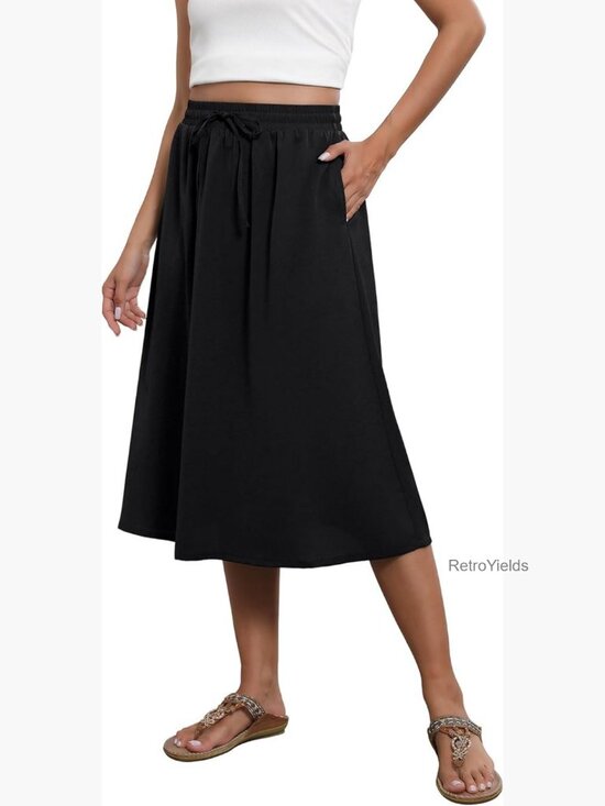Dresses & Skirts - Flowy A-Line Midi Skirt with Pockets High Waisted Boho